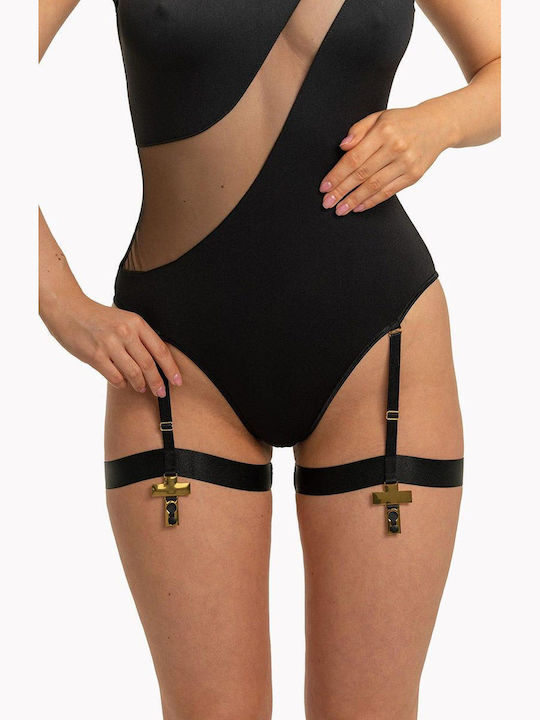 Jenny Bodysuit Sexy Cu Transparență Și Jartiere Negru