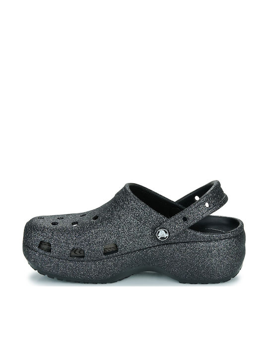 Crocs Classic Platform Glitter Women's Clogs Black