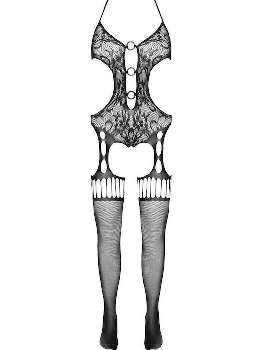 Catsuit Fantasy Sexy Bodystocking Mesh with Open Crotch Black