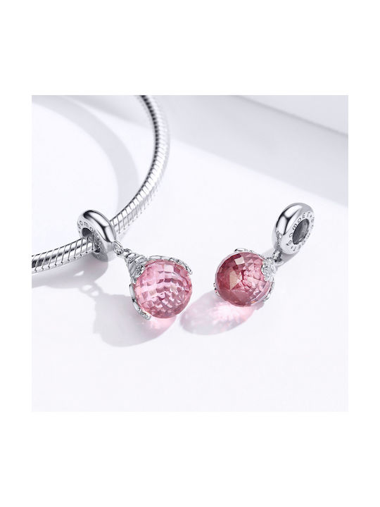 Silver me Pendant Charm With Pink Stone Charm aus Vergoldet Silber