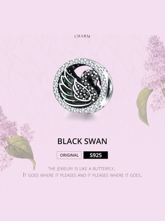 Silver me Schwarzer Schwan Charm Tier aus Silber mit Zirkon Schwarz