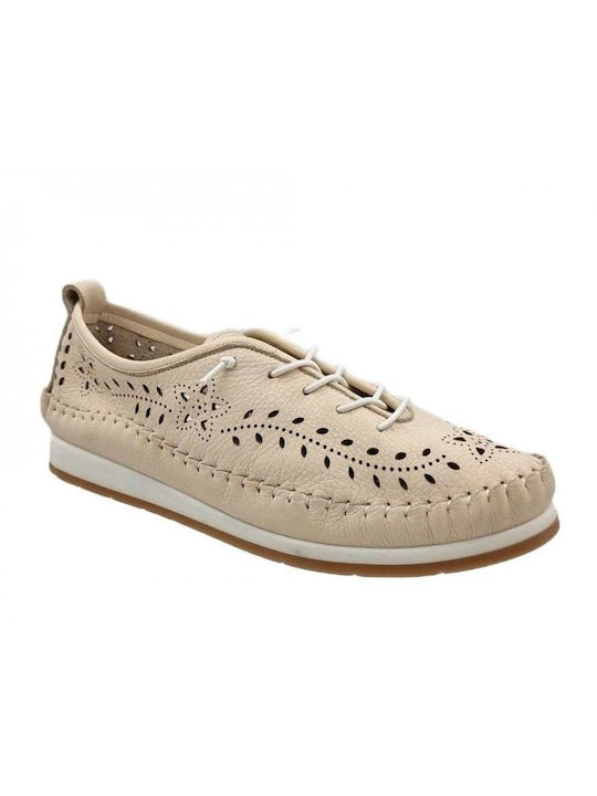 Leather Women's Moccasin with Laces Beige