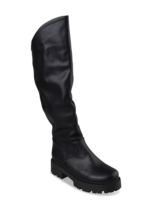 Tsouderos Shoes Synthetic Leather Over the Knee Women's Boots Black