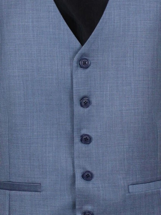 Men's Blue Vest Mixed Wool 65% Polyester 35% Viscose