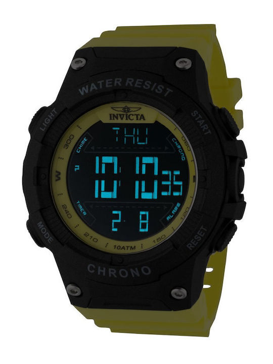 Invicta Racing Digital Herrenuhr 52mm Batterie mit Gelb Kautschukarmband
