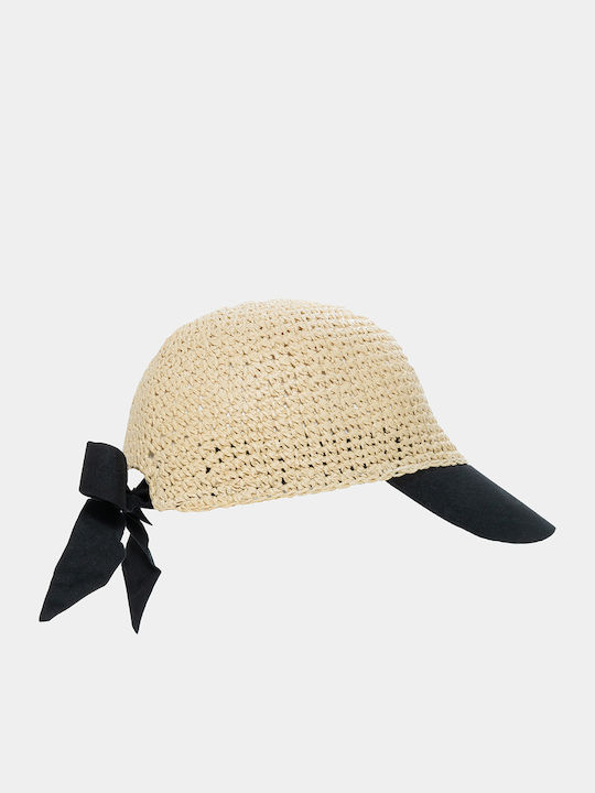Beige Jockey Straw Hat Black Brim Μπεζ One Size