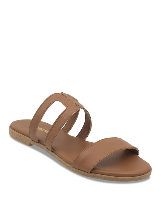 Tsouderos Shoes Leather Women's Flat Sandals in Brown Color