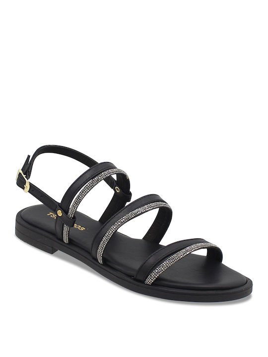 Tsouderos Shoes Damen Flache Sandalen in Schwarz Farbe