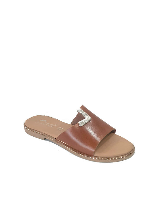 Zizel Leather Women's Flat Sandals in Tabac Brown Color