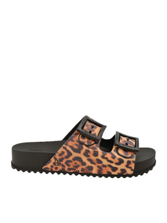 Zaxy Damen Sandalen Schwarz mit Tigerprint