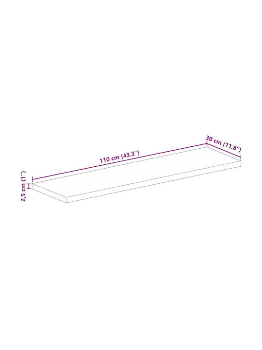 vidaXL Правоъгълена Повърхност на масата Масивно дърво Mango - Brown 110x30x2.5см 371298 1бр