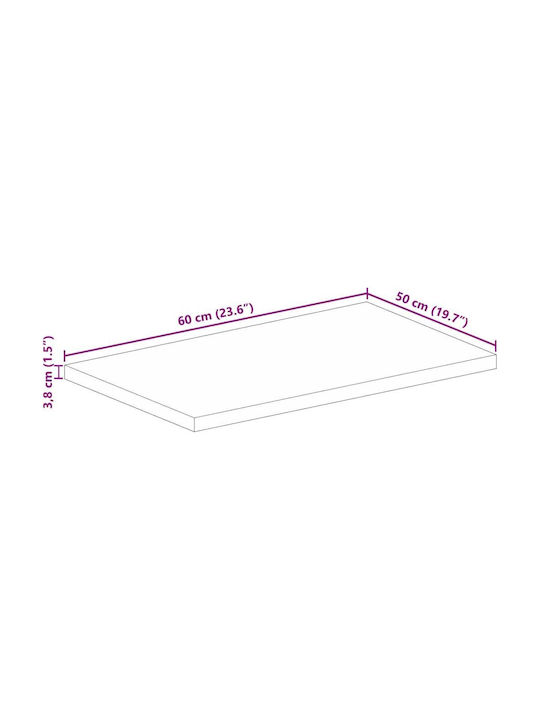 vidaXL Правоъгълена Повърхност на масата Масивно дърво Mango - Brown 60x50x3.8см 371392 1бр
