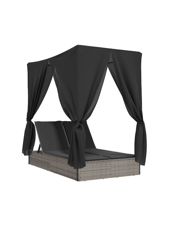 Ξαπλώστρα Διπλή Rattan με Μαξιλάρι Γκρι 110x200εκ.