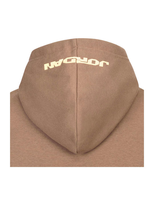Fleece Παιδικό Φούτερ με Κουκούλα και Τσέπες Καφέ