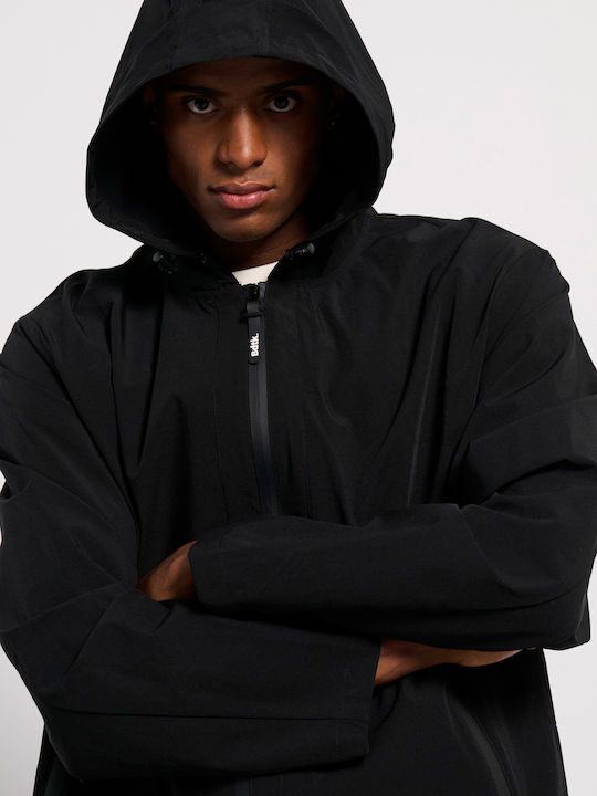 Unisex Long Windbreaker Jacket with Hood Black