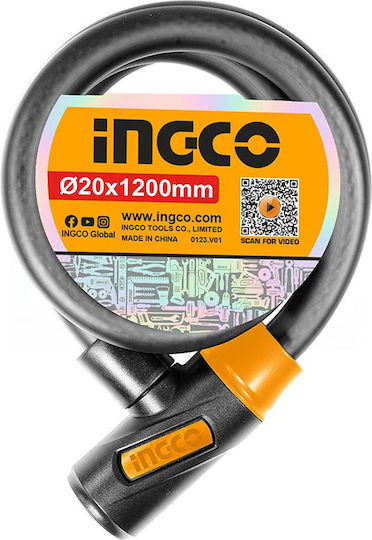 Ingco Bicycle Cable Lock with Key Green