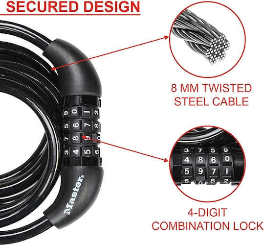 Master Lock 8221 Bicycle Cable Lock with Combination Black