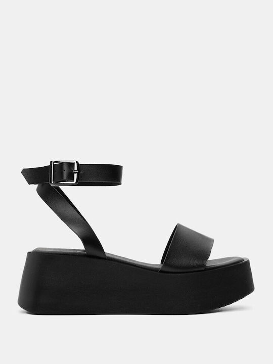 Luigi Women's Synthetic Leather Ankle Strap Platforms Black