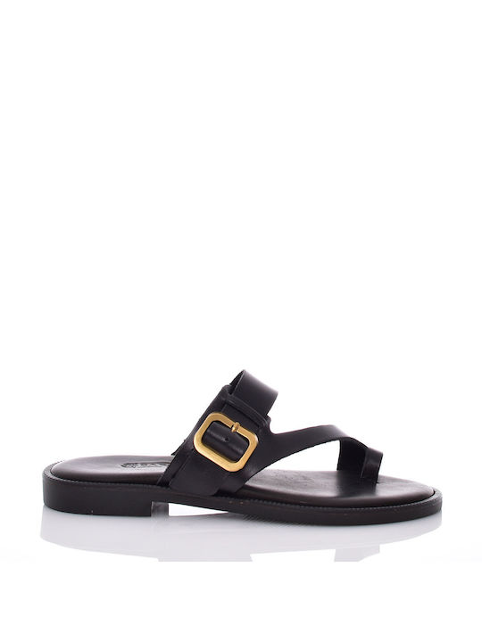 Baroque Leather Women's Flat Sandals in Black Color