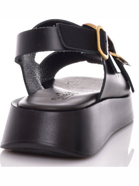 Δερμάτινα Γυναικεία Σανδάλια Flatforms Μαύρα