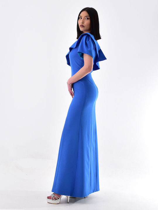 Maxi Dress with Ruffle Blue