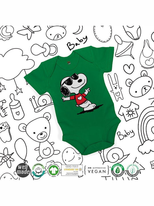 Koupakoupa Snoopy Καρδούλα Body pentru Bebeluși Lenjerie Mâneci scurte green