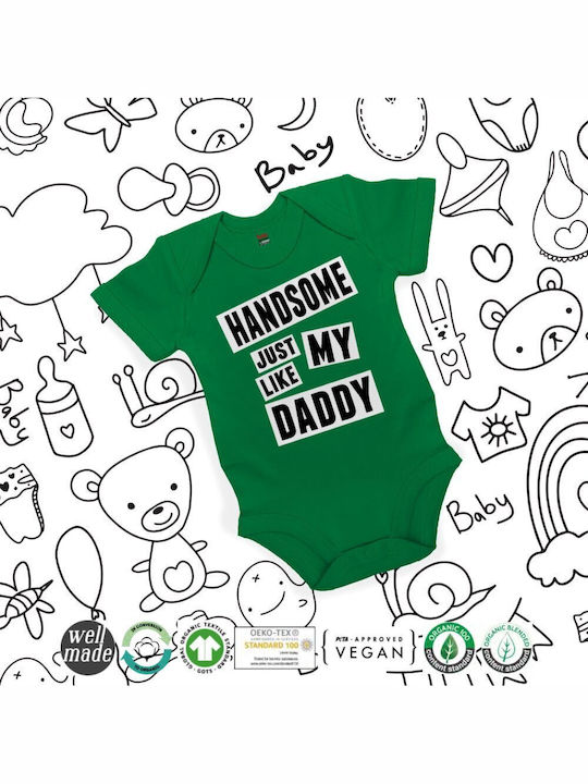 Koupakoupa Handsome Just Like My Daddy Baby Bodysuit Underwear Short-Sleeved green