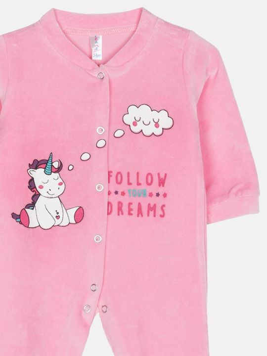 Joyce Follow Your Dreams Unicorn Baby Bodysuit Long-Sleeved Velvet Pink