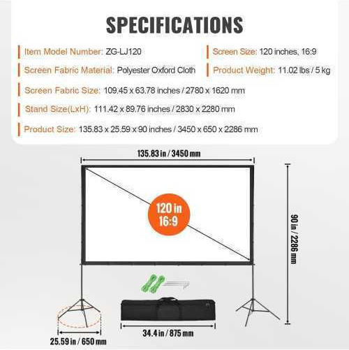 Vevor Οθόνη Προβολής Projector Δαπέδου με Λόγο Εικόνας 16:9 345x228.6cm / 120"