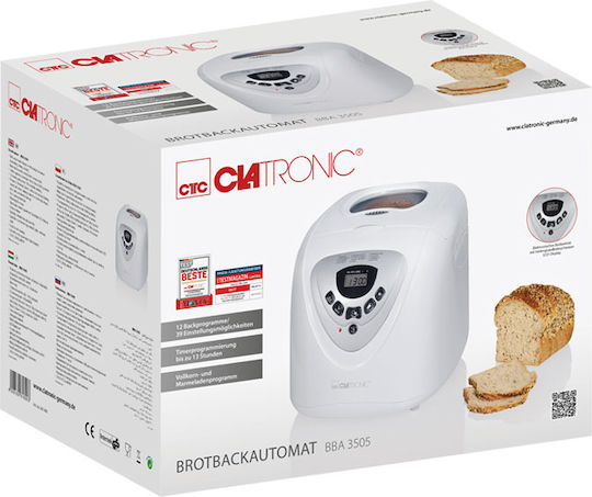 Clatronic BBA 3505 Bread Maker 600W with Container Capacity 1000gr and 12 Baking Programs