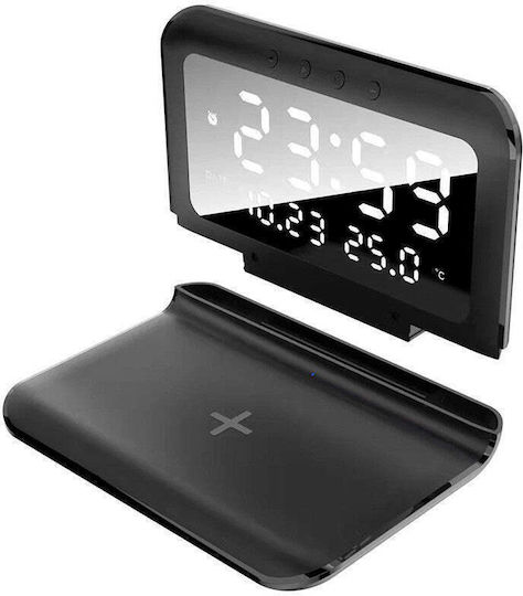 Ceas De Masă Digital Led Cu Ceas Deșteptător Și Încărcare Wireless Negru