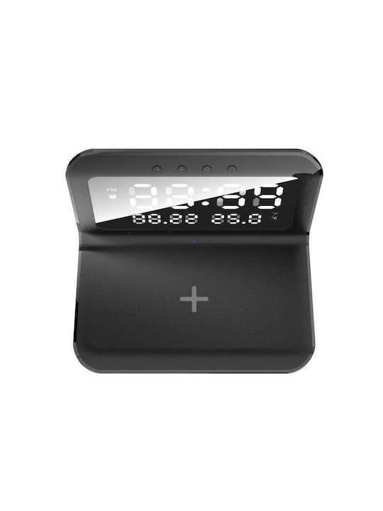 Ceas De Masă Digital Led Cu Ceas Deșteptător Și Încărcare Wireless Negru