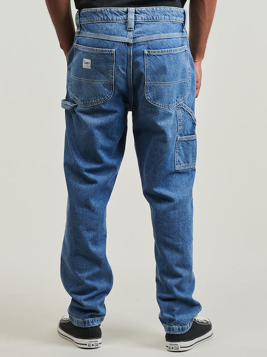 Carpenter Men's Jeans Pants Elastic with Relaxed Straight Fit Blue