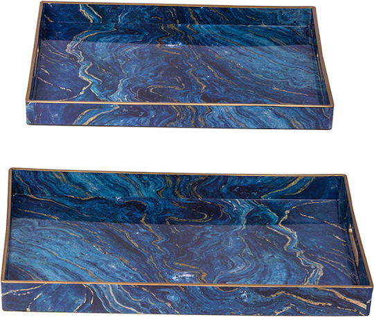 Artekko Serviertablett PP Blau 48x35cm Kunststoff Rechteckig Serviertablett mit Griffen in Blau Farbe 48x48x4.3cm 44043 2Stück
