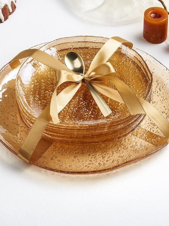 Cryspo Trio Lovizna Amber Plate Desert Glass Gold with Diameter 22cm 7pcs