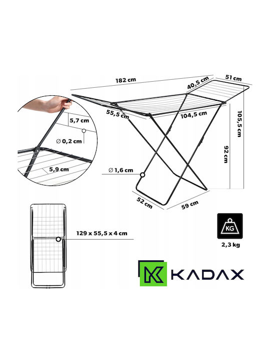 Kadax Folding Floor Clothes Drying Rack with Hanging Length 18m
