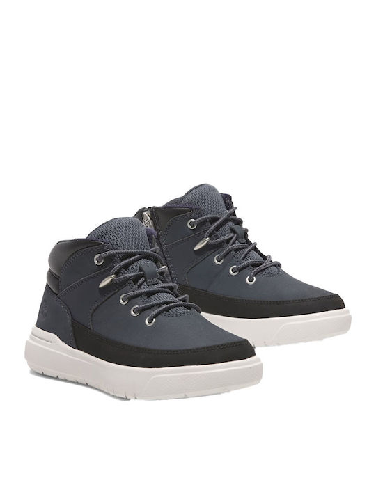 Leather Kids Boots with Laces Navy Blue