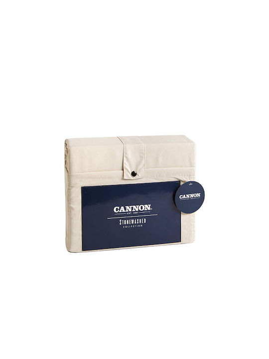Cannon Сет Чаршафи с Ластик 160x200+35см. Stonewashed Крем 4бр