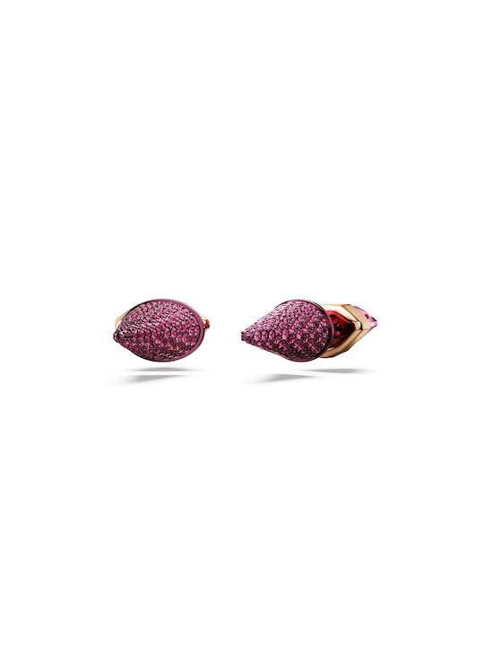 Swarovski Lucent Single Stud Earrings Gold Plated with Stones Pink