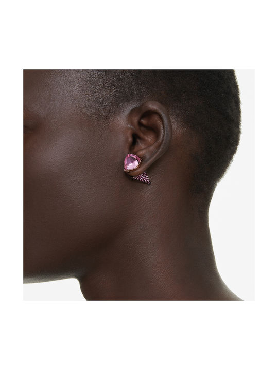 Swarovski Lucent Single Stud Earrings Gold Plated with Stones Pink