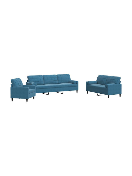 Living Room Furniture Set 3-Seater & 2-Seater & Armchair Blue