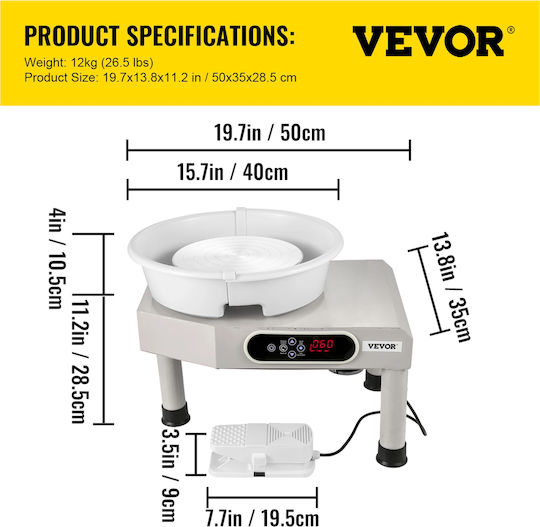Electric Potter's Wheel Vevor Llv35 Foot Pedal 350w Lcd Display