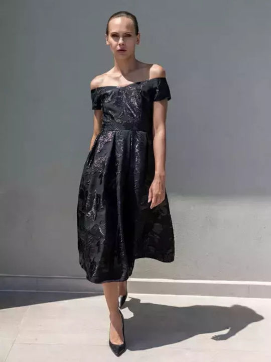Brokatkleid mit herzförmigem Ausschnitt Schwarz