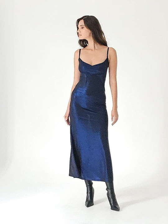 Καλοκαιρινό Midi Βραδινό Φόρεμα Εξώπλατο Electric Blue