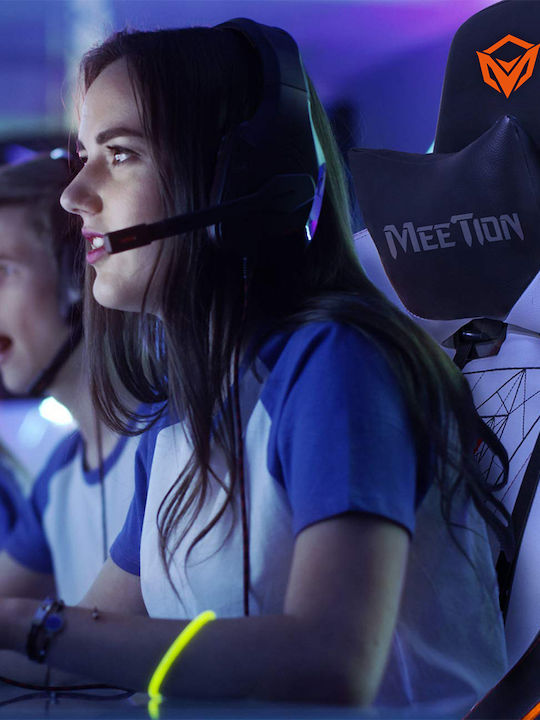 Meetion MT-CHR15 Καρέκλα Gaming Δερματίνης με Ρυθμιζόμενα Μπράτσα Λευκό/Πορτοκαλί