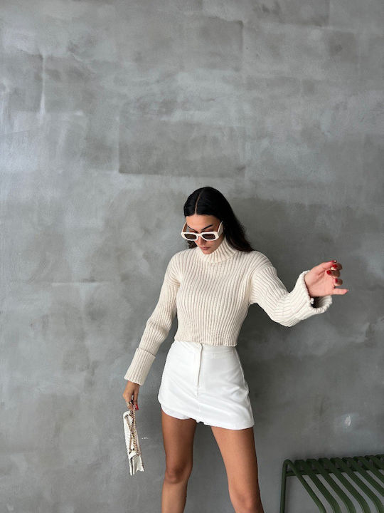 Damen Pullover Rollkragen Ecru
