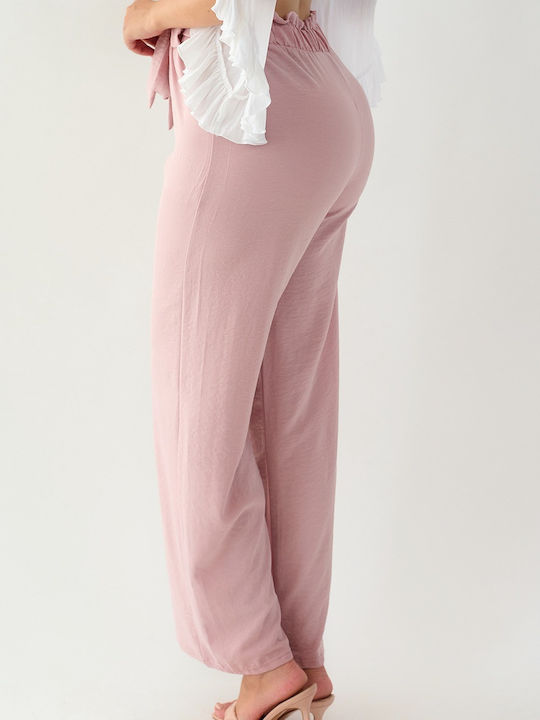 DOT Damen Stoff Hose mit Gummizug Pink