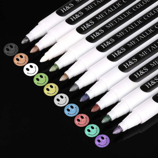 H&S Set of 10 metallic markers H&S, with paint, high-quality felt tip, for painting, drawing, coloring Vopsea Specială pentru Craft pentru Sticlă