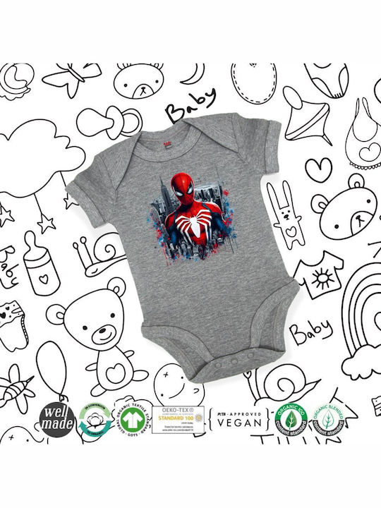 Koupakoupa Spiderman City Baby Strampler Kurzärmelig Grey Melange