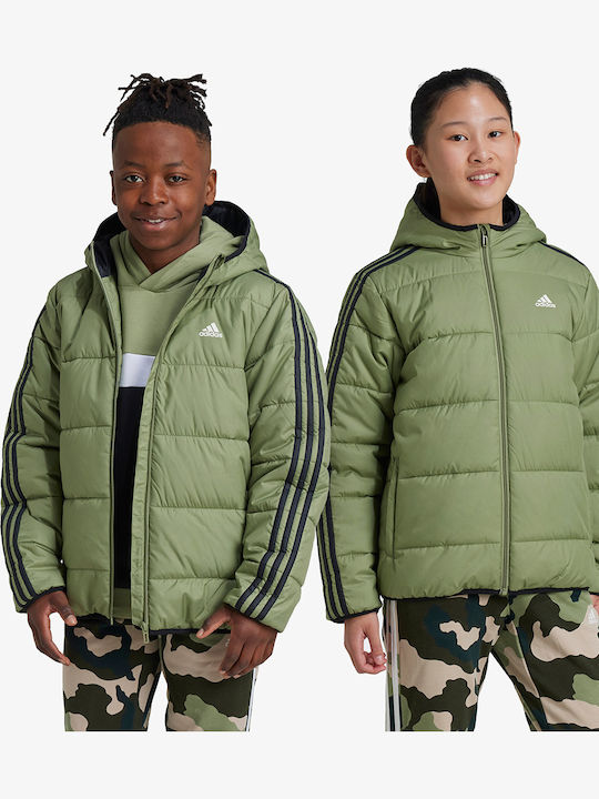 adidas Kinder Sportjacke mit Futter Kapuze Khaki Padded IW0542